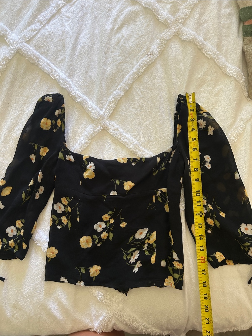 Reformation Black Floral Square-Neck Puff Sleeve Blouse